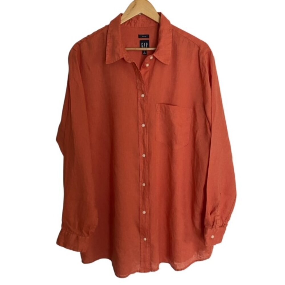 Gap Long Sleeve Button Front Shirt in Summer Coral XLT